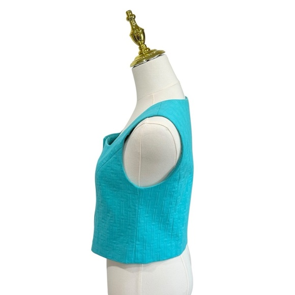 Trina Turk Refreshment 2 Top Oceano Aqua Blue Sleeveless Tile Jacquard Size 2 - Picture 3 of 15